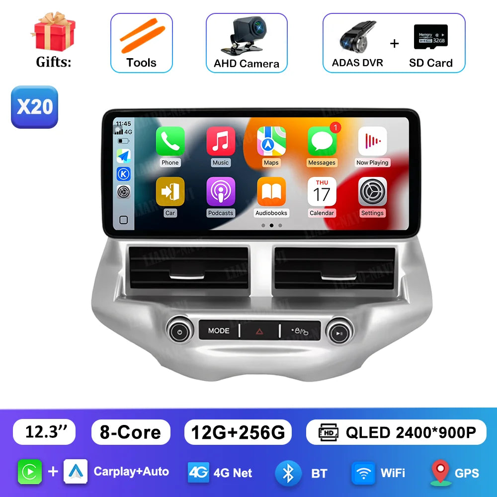 Carplay 12.3 inch Ultra-thin Screen for Ford EcoSport 2013 - 2017 Android 14 GPS Navigation Car Video Multimedia Player BT WiFi