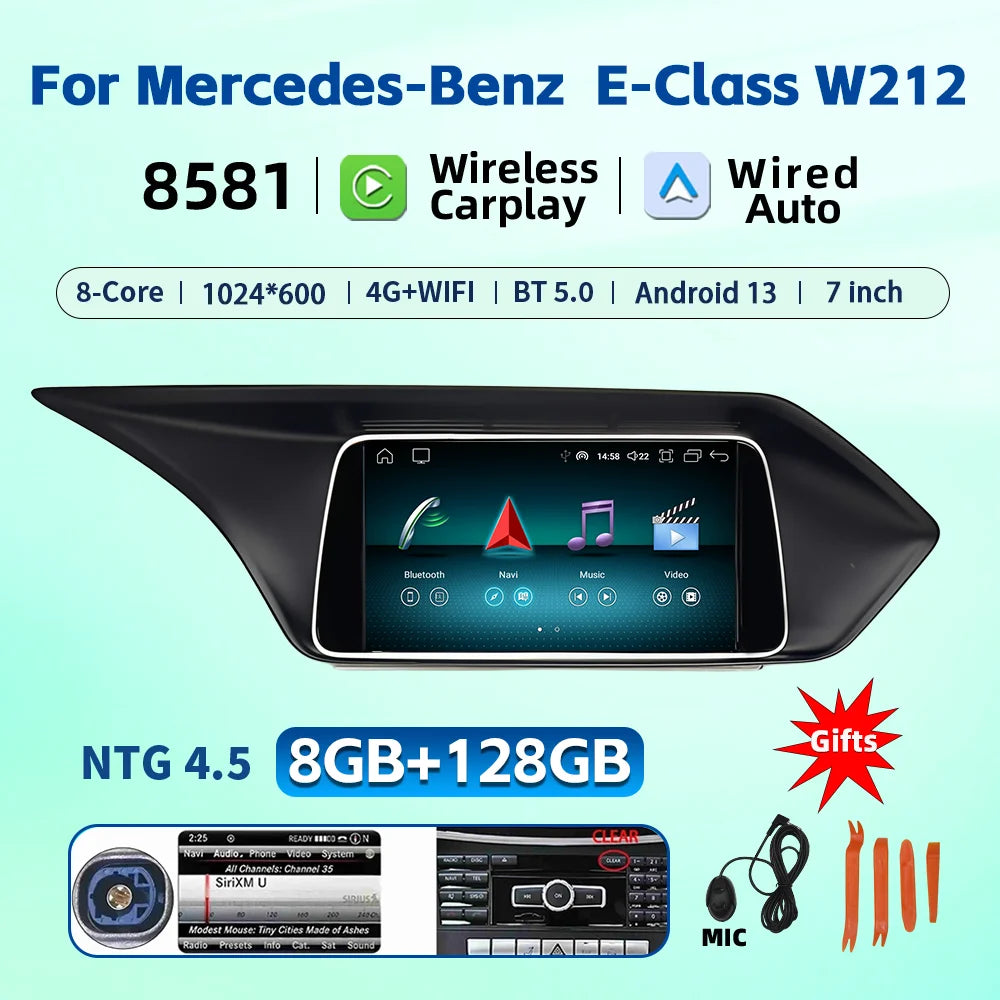 7 Inch Carplay Android 13 Auto Car Intelligent Systems For Mercedes Benz E Class W212 A207 X204 DSP Stereo Touch Screen
