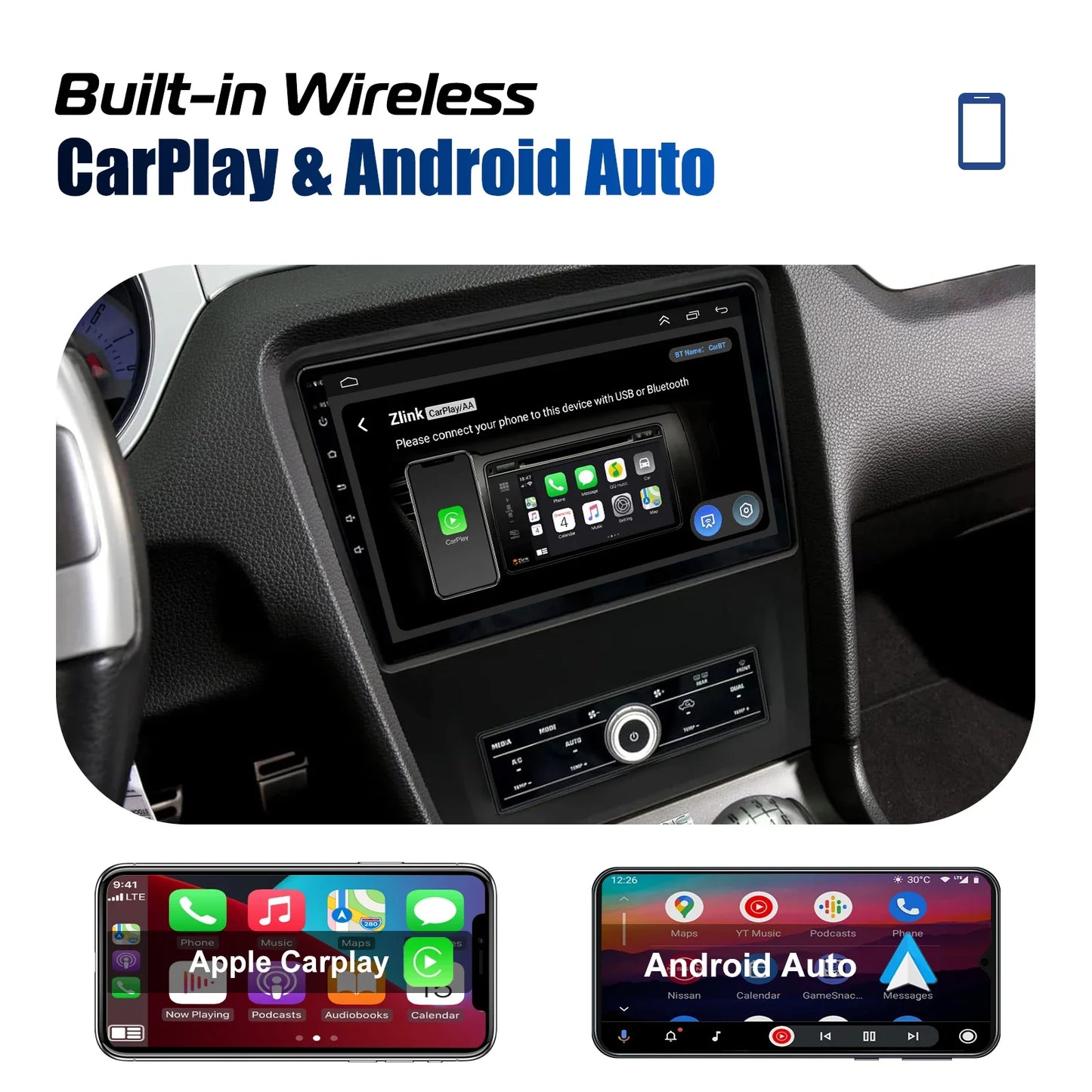 ESSGOO 10.1" Android 14 Car Stereo Radio For Ford Mustang 2010-2014 Carplay/Android Auto Touchscreen GPS Nav BT FM USB SWC