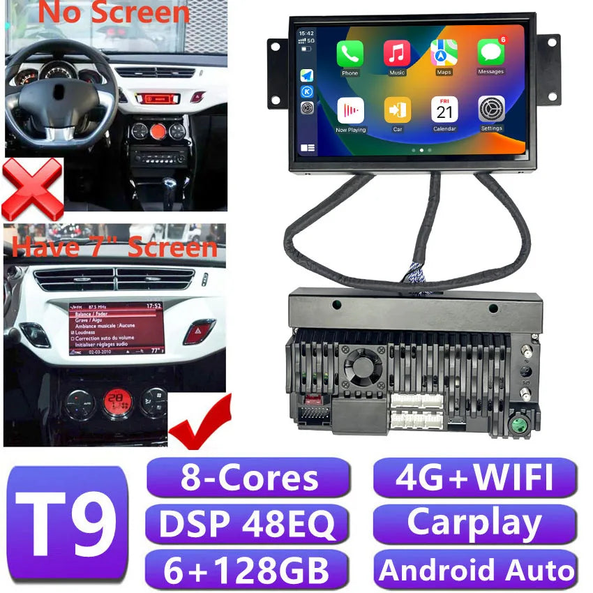 7inch Screen Carplay Android Auto Multimedia Player Audio Autoradio 4G Navigation Head Unit For Citroen C3 DS3 Car Radio Stereo