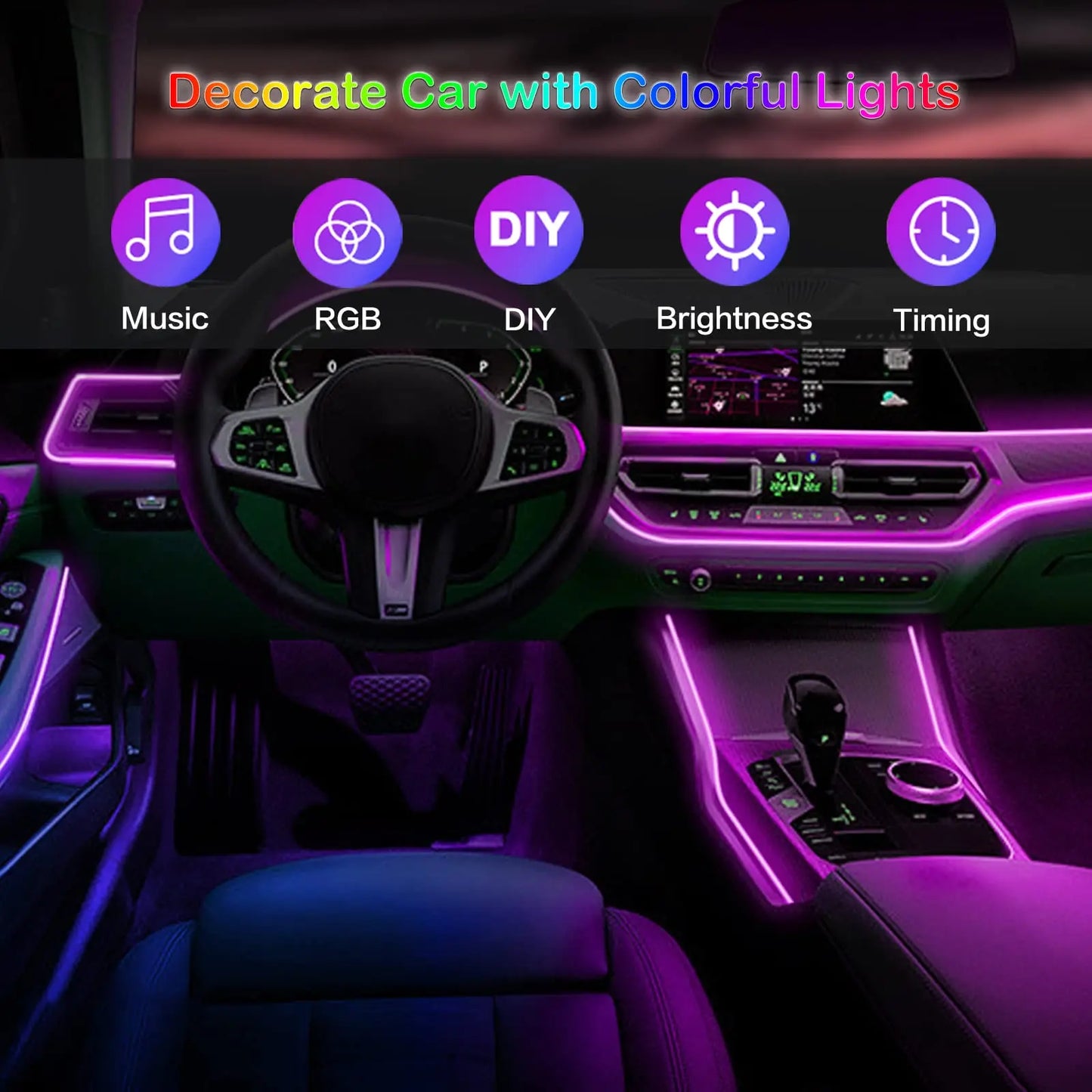10 in 1 Car LED Interior Ambient Lights RGB Fiber Optic Lighting Kit USB APP Control LED Neon Auto Atmosphere Decorative Lamps