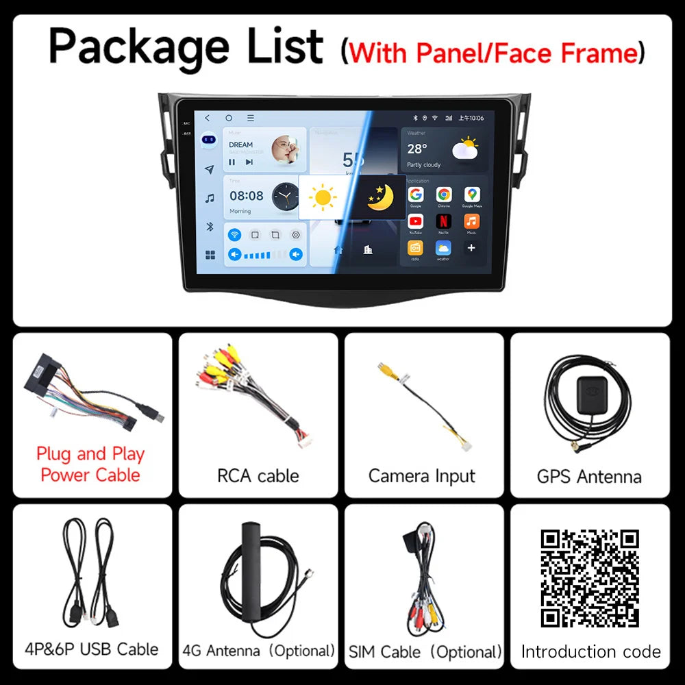 JIUYIN Car Radio For Toyota RAV4 Rav 4 2005-2013 Android 14 Multimedia Player 2Din Carplay DSP Navigation GPS 4G WIFI stereo
