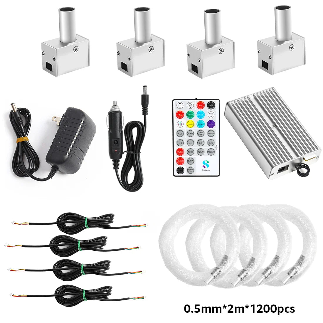 16W 4-Head Starry Sky Lamp Split Machine 840Pcs Fiber Optic RGBW Meteor Headliner Car Roof Starlight APP/RF Remote Music Mode