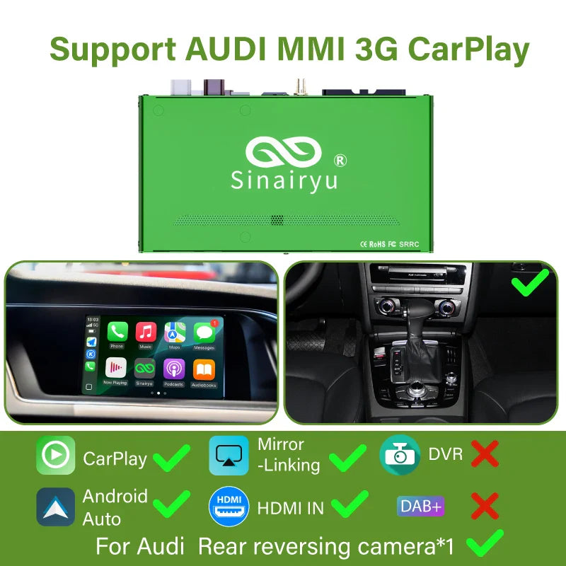 Wireless Carplay for Audi A4 B8 A5 Q5 2009-2015, Support Apple Carplay Android Auto AirPlay Mirroring Rear Camera USB Player