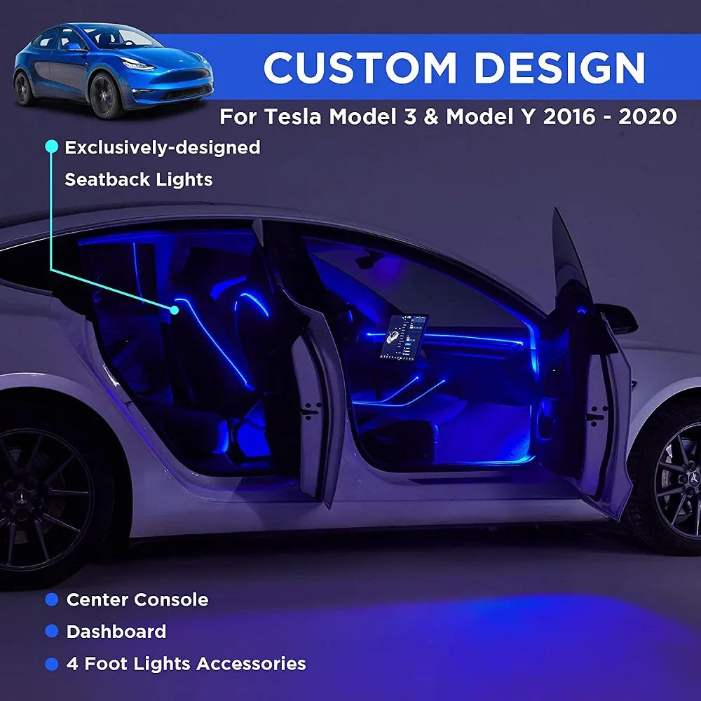 OKEEN 2016-2023 Tesla Model 3 Y S Car Interior Neon Lights APP-Controlled Dashboard LED Strip Lights Tesla Ambient Lighting 12V