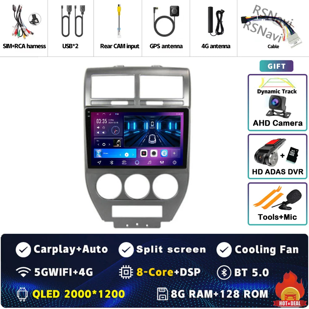 Android 14 For Dodge Caliber 2007 - 2012 2K QLED Android Car Radio Multimedia Video Player GPS AI Voice CarPlay 4G Stereo