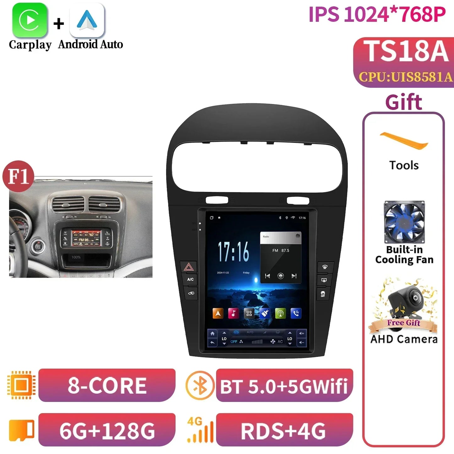 9.7inch Android 14 For Dodge Journey Fiat Freemont 2012-2014 Car Radio Multimedia Intelligent GPS Bluetooth Carplay Touch Screen