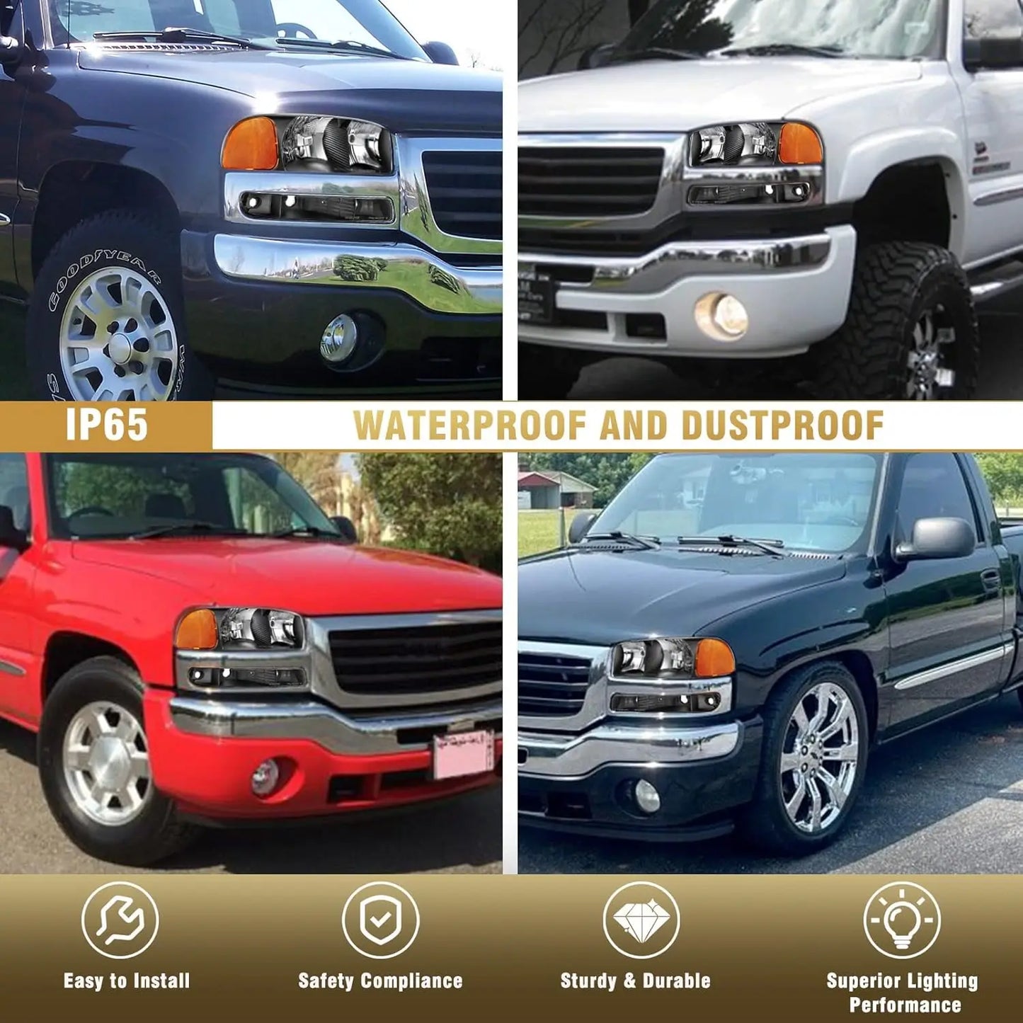 Headlights Compatible with 1999 2000 2001 2002 2003 2004 2005 2006 GMC Sierra 1500HD 2500HD/2007 1500 2500 3500 Clsic / 00-06 Yu