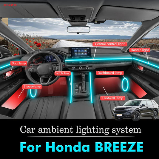 For Honda BREEZE Car Interior Mood Ambient Light RGB 64-Color LED Smart Remote Control Atmosphere Lamp Energy Saving Kit