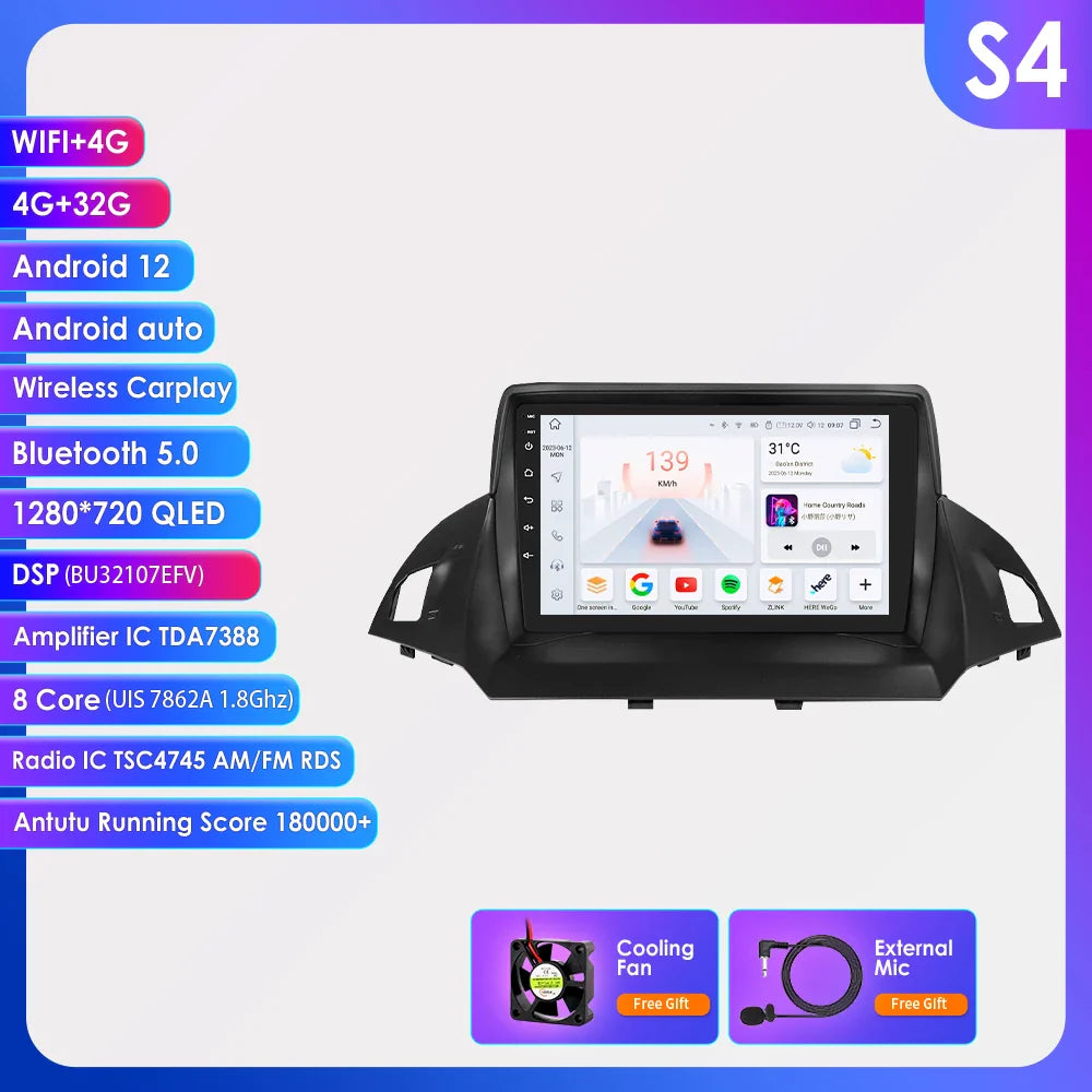 Hizpo 2 Din Android 13 For Ford Kuga 2 Escape 2013 - 2017 Car Radio Multimedia Video Player Navigation GPS 4G Carplay Stereo RDS