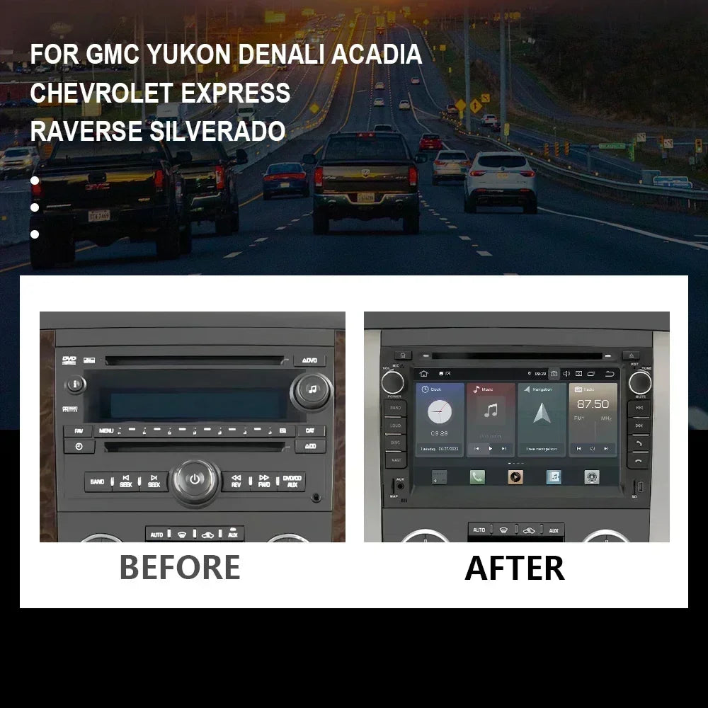 CHSTEK Car Radio Carplay DVD For GMC Chevrolet Yukon Denali Acadia Traverse Silverado Express Android 14 Bluetooth WIFI GPS RDS