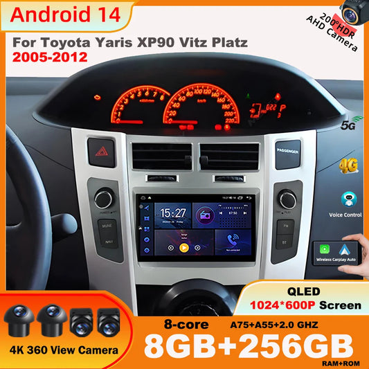 7'' Android 14 Car Radio For Toyota Yaris XP90 Vitz Platz 2005-2012 GPS Navigation Stereo CarPlay Auto Multimedia 4G WIFI Player