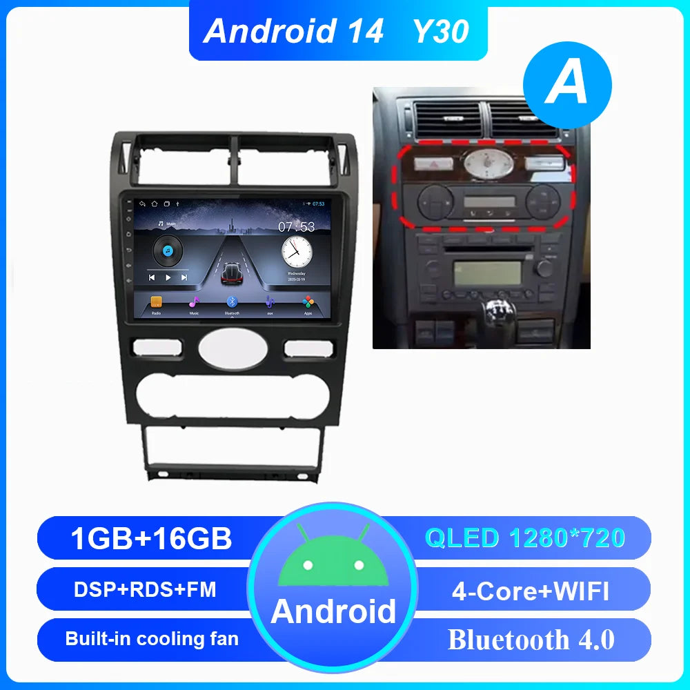 Android 14 Radio Stereo For Ford Mondeo MK 3 2000 2001 2002 2003 2004 2005-2007 Auto Multimedia Player GPS Navigation Bluetooth