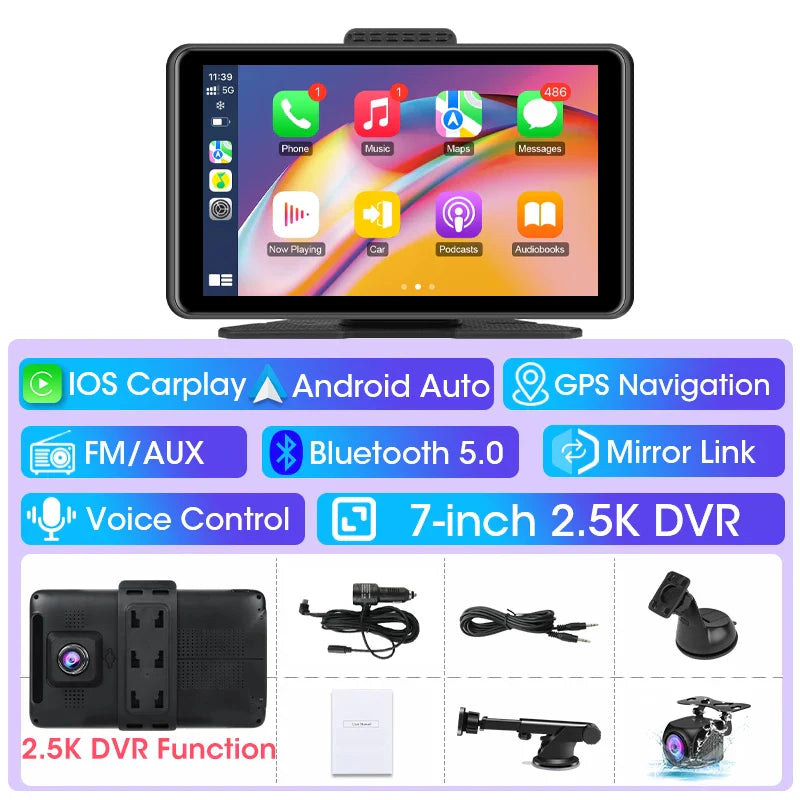 Vtopek 7" Car DVR Dash Cam Wireless Carplay & Android Auto Touch Screen Car Radio Multimedia Video Player Bluetooth Stereo GPS
