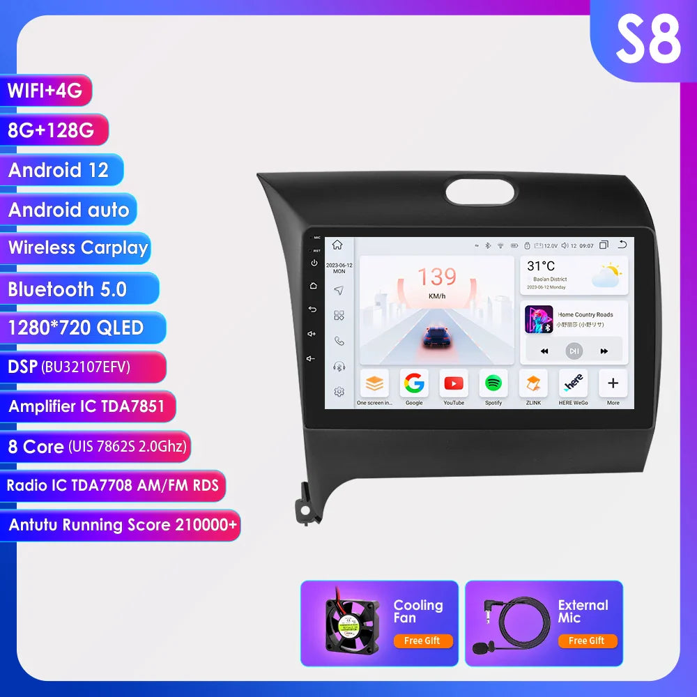 For Kia Cerato 3 K3 Forte 2013 - 2017 Car Radio Multimedia Video Player Navigation GPS Carplay 2 Din 4G Android 13 9" Autoradio
