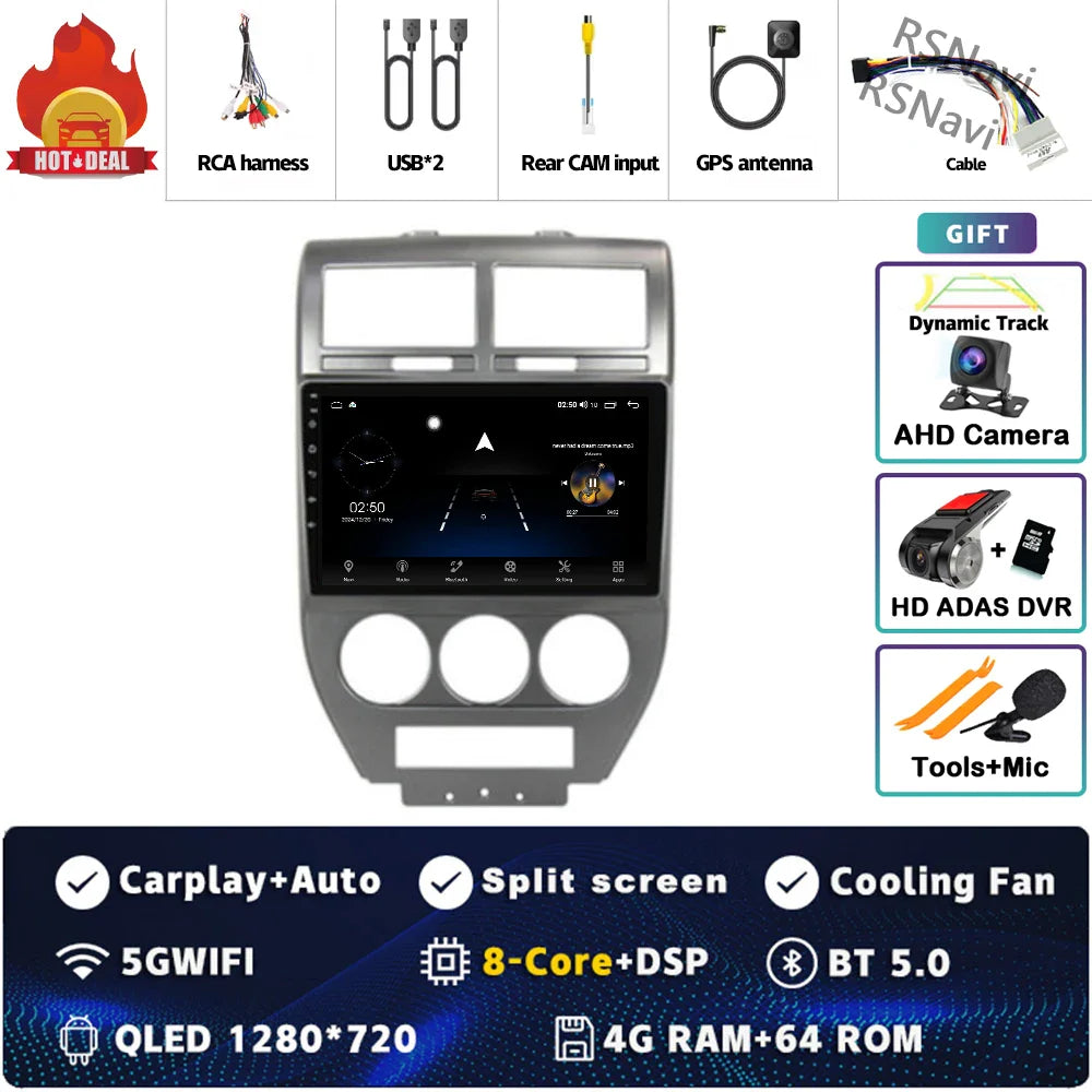 Android 14 For Dodge Caliber 2007 - 2012 2K QLED Android Car Radio Multimedia Video Player GPS AI Voice CarPlay 4G Stereo