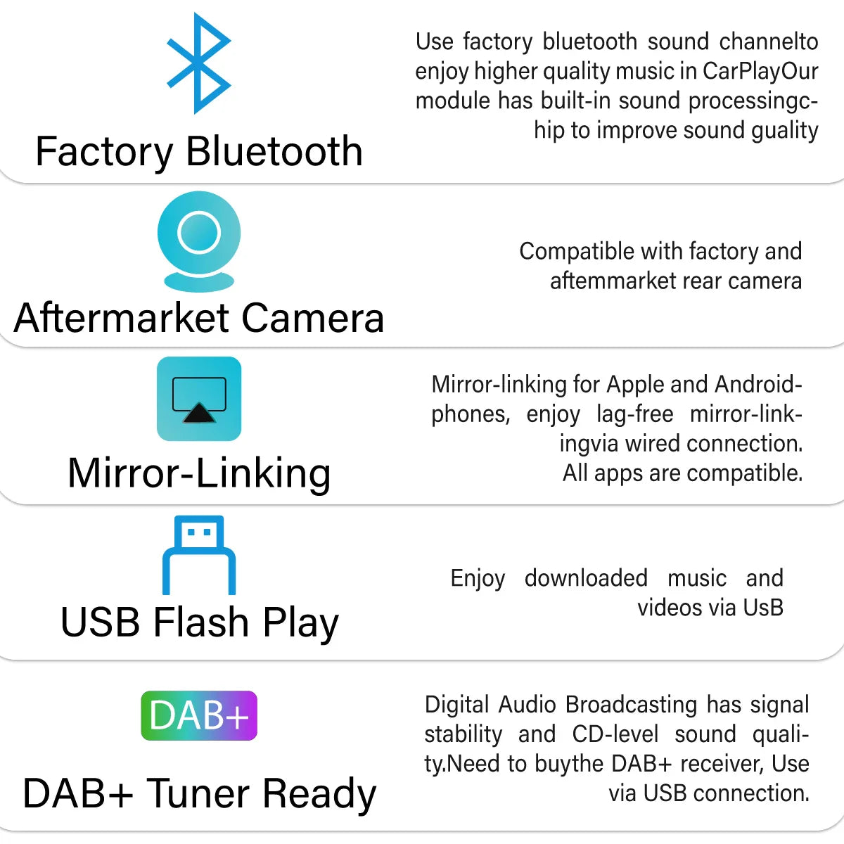 Wireless Carplay for Audi A4 B8 A5 Q5 2009-2015, Support Apple Carplay Android Auto AirPlay Mirroring Rear Camera USB Player