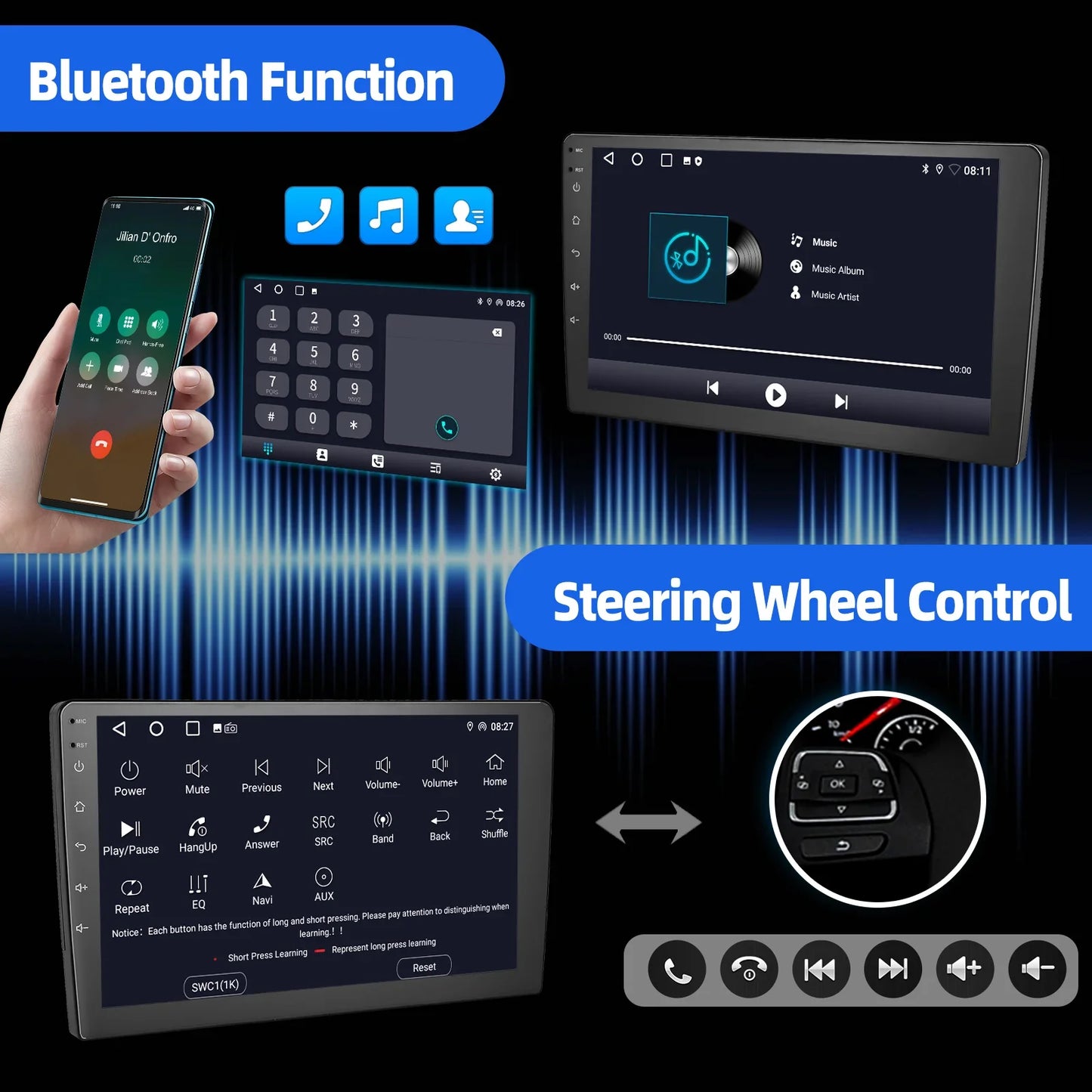 ESSGOO 9 Inch touchscreen 2 DIN Car stereo radio Android 14 Wireless Carplay Android auto play GPS Navi WiFi FM RDS SWC BT USB