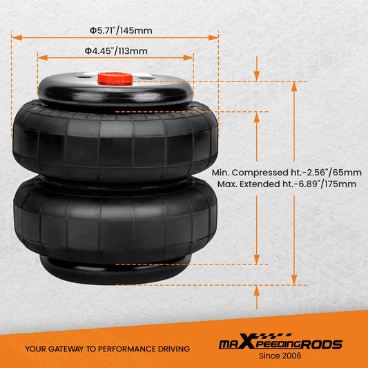 2x Universal Air Ride Suspension Bags Pair Standard 2500lb 1/2"npt Single Port for Ford F150