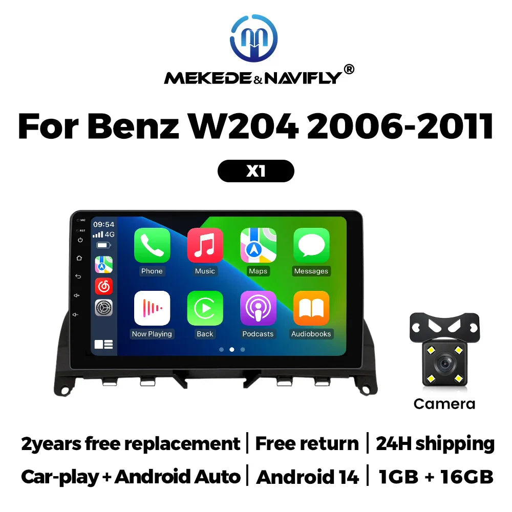 Android 14 OS IPS Car Radio For Mercedes Benz C Class W204 S204 2006 - 2011 Carplay Auto Multimedia Player GPS Stereo Navigation