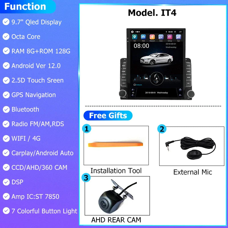 9.7" Vertical Style Tesla Screen Android 12 Car Radio For Hyundai Azera 2006-2010 GPS Navigation Multimedia Video Player