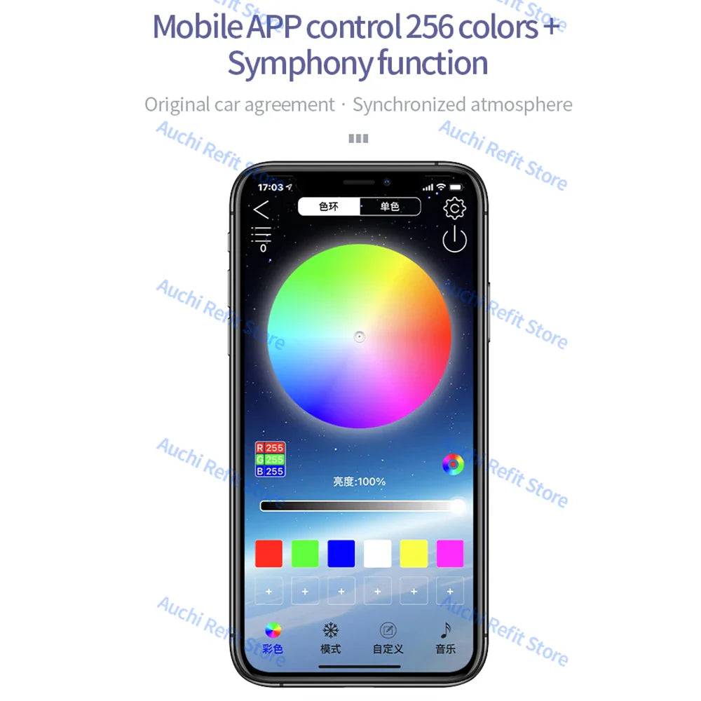 Symphony Universal Ambient Light Car 18 in 1 LED RGB Mobile APP Control Multi-Color DIY Decorative Lamp Refit  256 Colour