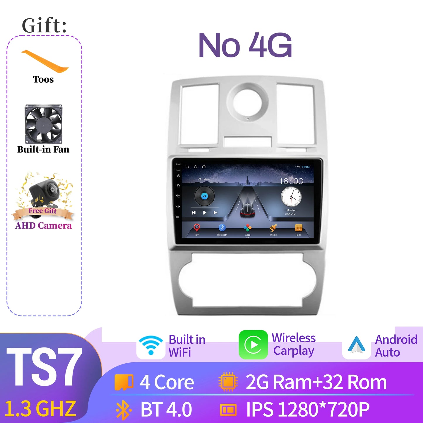 NAVISTART For Chrysler 300C 2004-2011 Car Radio Autoradio Multimedia Navigation Android 14 Carplay 8+128G 2K QLED Screen