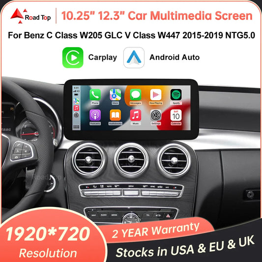 Wireless CarPlay Android Auto Multimedia Screen for Mercedes-Benz C Class W205 GLC V Class W447 A W176 CLA GLA 2015-2018 NTG5.0