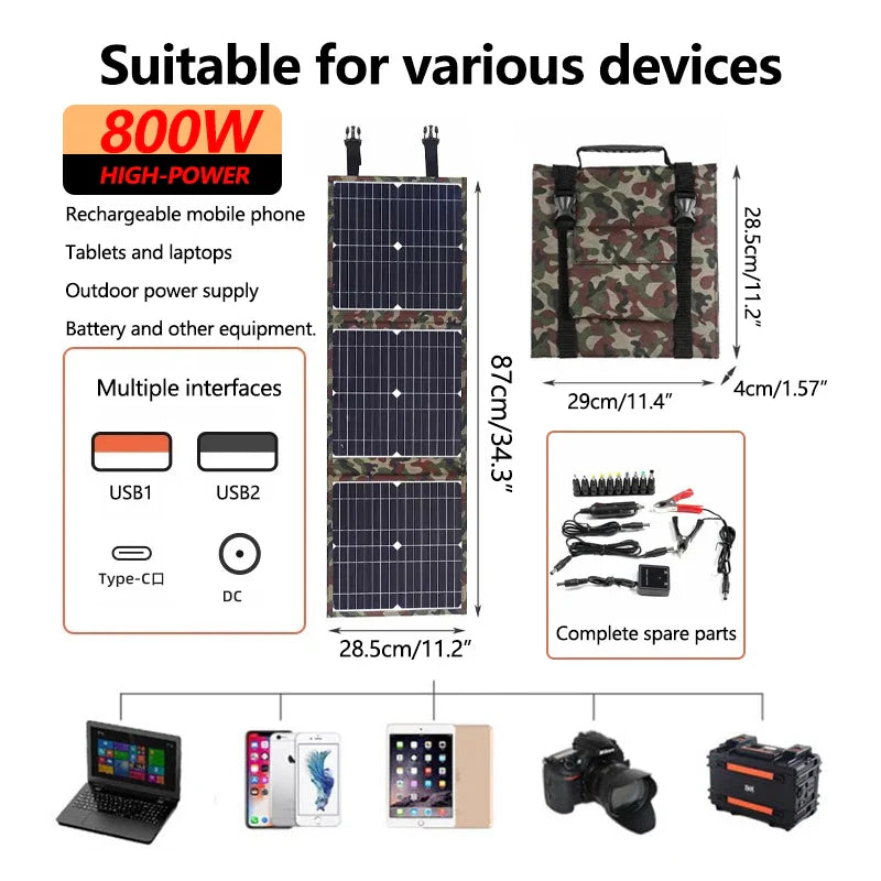 Solar Panel Kit Complete Camping Foldable 800W Solar Power Station MPPT Portable Generator Charger 18V for Car Boat Caravan Camp