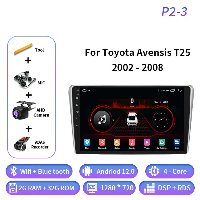 Android Auto For Toyota Avensis T25 2002 - 2008 Car Radio Multimedia Video Player Navigation GPS 4G Carplay Wifi Head Unit 2din