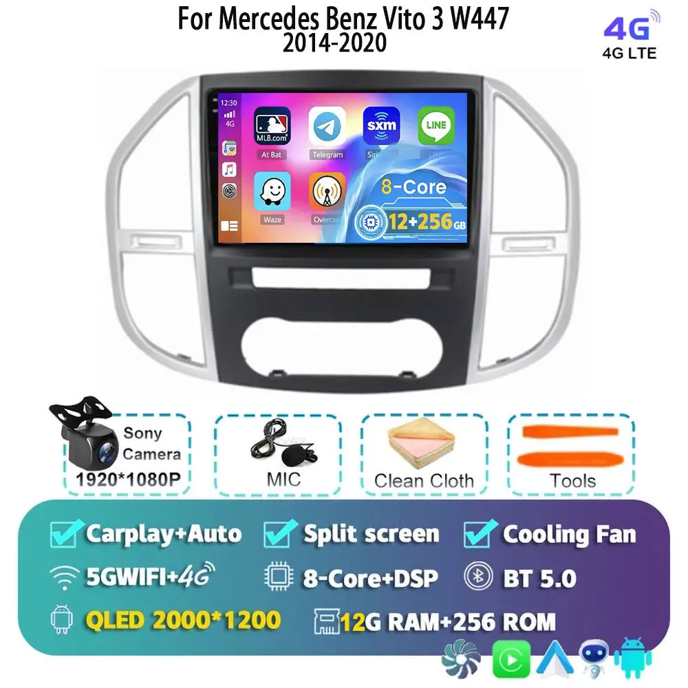 Android 14 For Mercedes Benz Vito 3 W447 2014-2020 2K QLED Android Car Radio Multimedia Video Player 4G Stereo CarPlay Head Unit