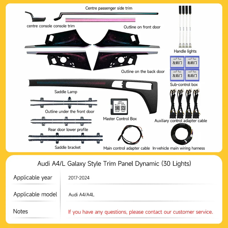 LED Ambient Lights For Audi A4 A4L 2009-2023 Models 64 Colors Rainbow Atmosphere Lamps APP/ Car Play/Car Radio Control