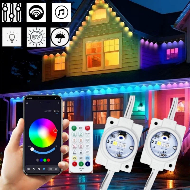 108FT Smart RGBW LED Module Permanent Outdoor Eave Light Waterproof 72LEDs remote APP Christmas Holiday Decoration
