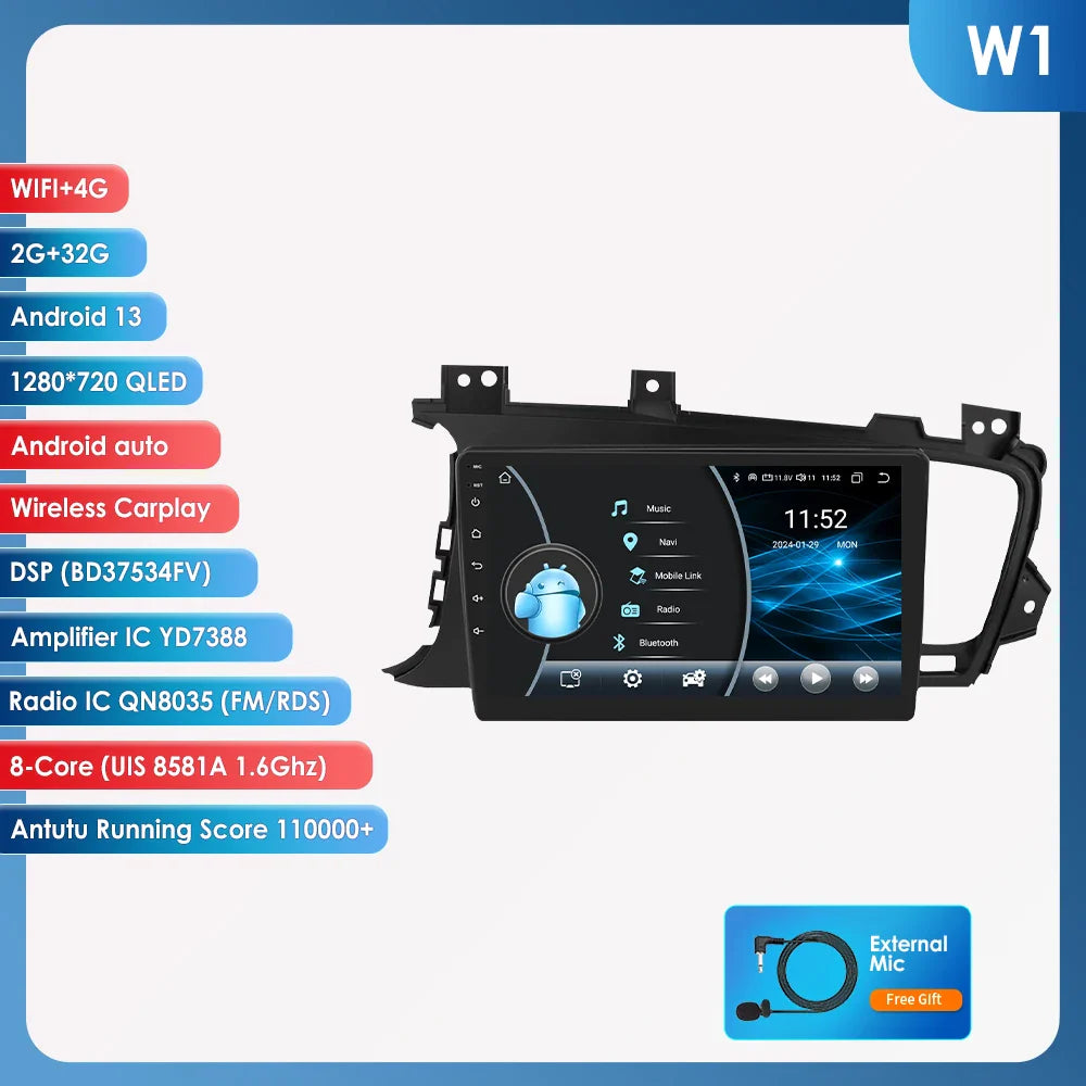 Hizpo 9" Car Radio for Kia K5 Optima 2011-2015 GPS Navigation 2 din Android Auto Multimedia Video Player 4G WIFI Carplay RDS DSP