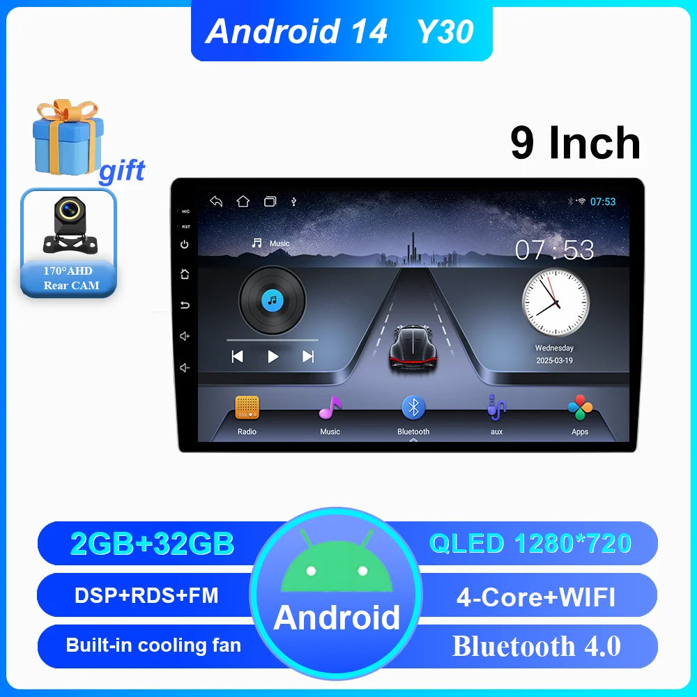 Android 14 CarPlay car radio Android Auto GPS multimedia player 2 DIN universal 9/10 inch Car stereo WiFi player QLED Screen BT