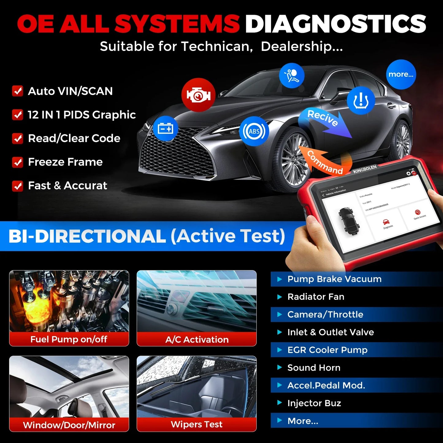 2025 New KINGBOLEN K8 PRO 8 inch Lifetime Free Car Diagnostic Tools All System 34 Reset ECU Coding Bi-directional CAN FD DOIP