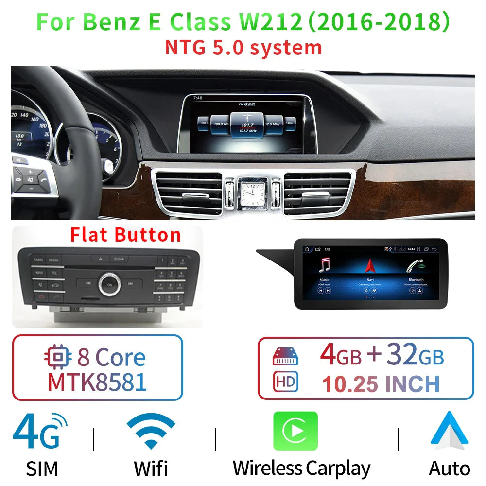 8 Core Android System Car GPS Navi Screen For Mercedes W212 2009-2016 WIFI SIM 8+128GB BT Carplay IPS Screen Multimedia Player