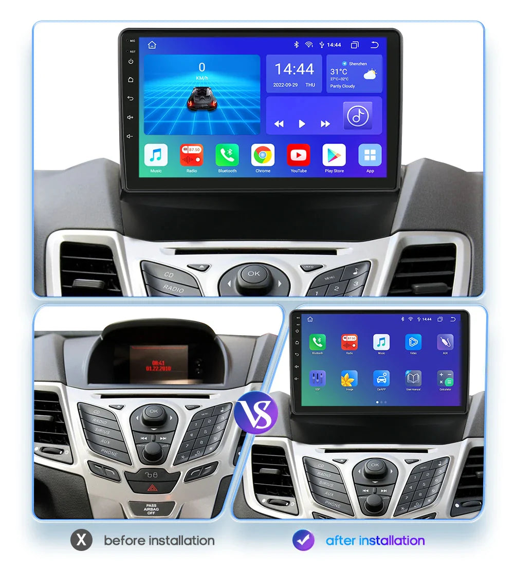 Hizpo 9 Inch Car Radio for Ford Fiesta 2009 - 2017 2din Android Multimedia Video Player GPS Navi Wireless Carplay Auto Screen
