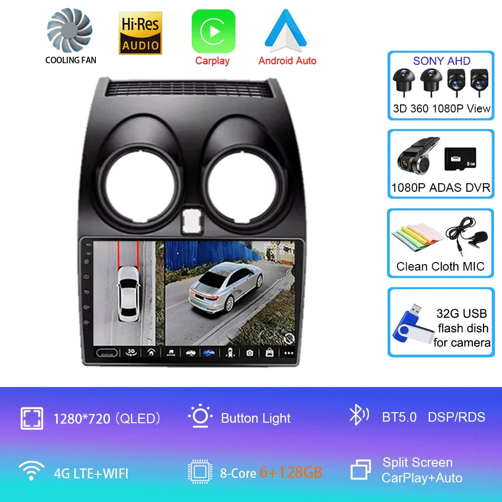 Android 14 2 DIN untuk Nissan Qashqai 1 J10 2006-2014 Radio Mobil Navigasi Pemutar Multimedia DVD Carplay Stereo Speaker Unit Ke