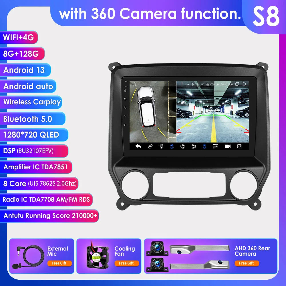 Hizpo Android 13 Auto Carplay For Chevrolet Silverado GMC Sierra 2014 - 2018 Car Radio Stereo GPS Navigation Multimedia Player