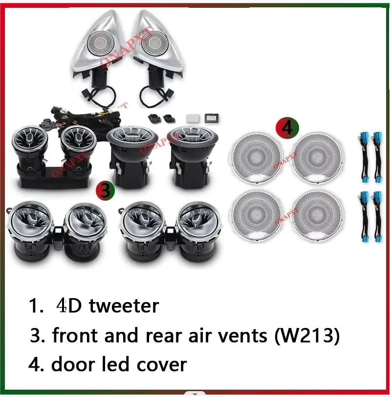 64 Colors For Mercedes Benz W213 E-Class Coupe For AMG E43 E53 LED Air Vents Nozzle 3D Rotating Tweeter Speaker Ambient Light