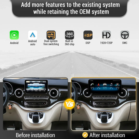 Car Radio For Mercedes Benz V Class W447 V250 V260 V350 Android 14 4G Wireless BT Carplay Snapdragon 680 Head Unit Touch Screen
