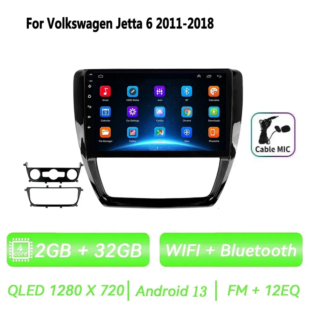 Car Radio for VW Volkswagen Jetta 6 2011-2018 Multimedia 2 Din Android 14 Video Player Navigation GPS DSP Carplay BT Head Unit