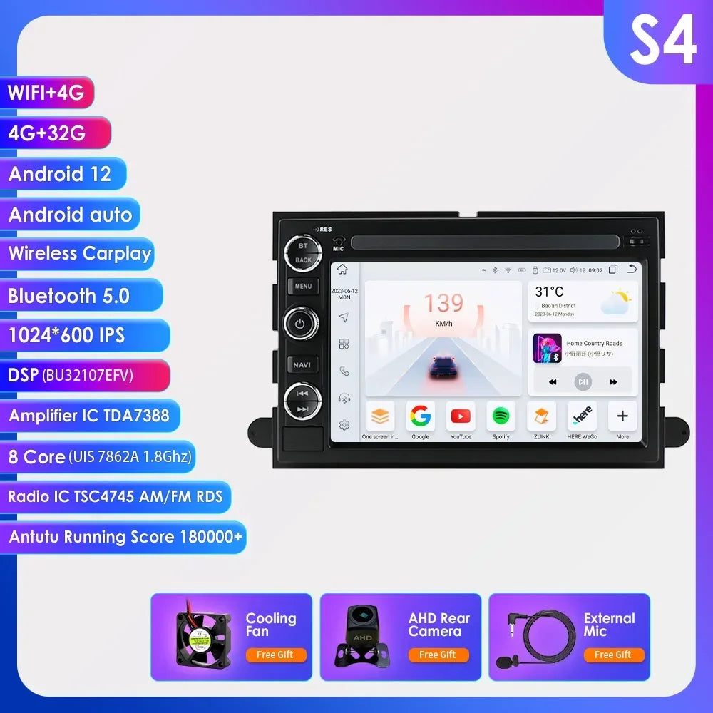 Hizpo Android 13 2 Din GPS Multimedia Player For  Ford 500 F150 Explorer Edge Escape Sport Lincoln Expedition Mustang Car Radio