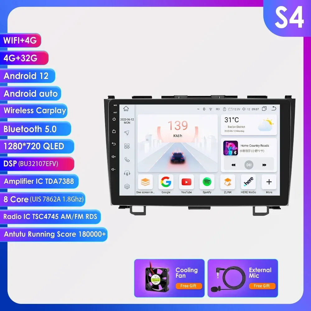 Hizpo Car Radio for Honda CRV CR-V 2007-2011 Multimedia Video Player Navigation Stereo GPS Android 13 Carplay Head Unit No DVD