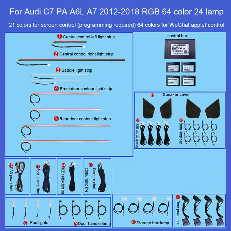 Ambient Light For A6 C7 S7 S6 A7 RS6 RS7 2012-2018 environmental Backlight Atmosphere Lamp Kit Symphony 256 Colors