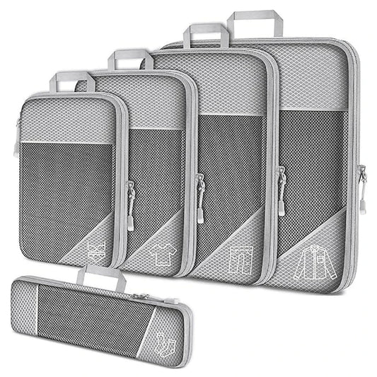 5 Pieces Travel Organizer Bag Set Clothes Compression Cubes For Plane Travel Essentials Storage Bags Suitcase Mesh Packing Cubes