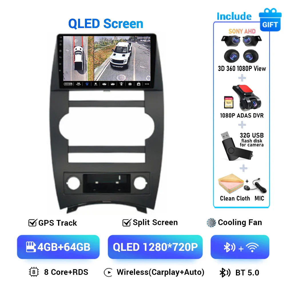 Android 14 Carplay Auto For Jeep Cherokee Commander XK 2005 2006 2007 2008 2009 2010 2011 Car Radio Multimedia Player GPS Stereo