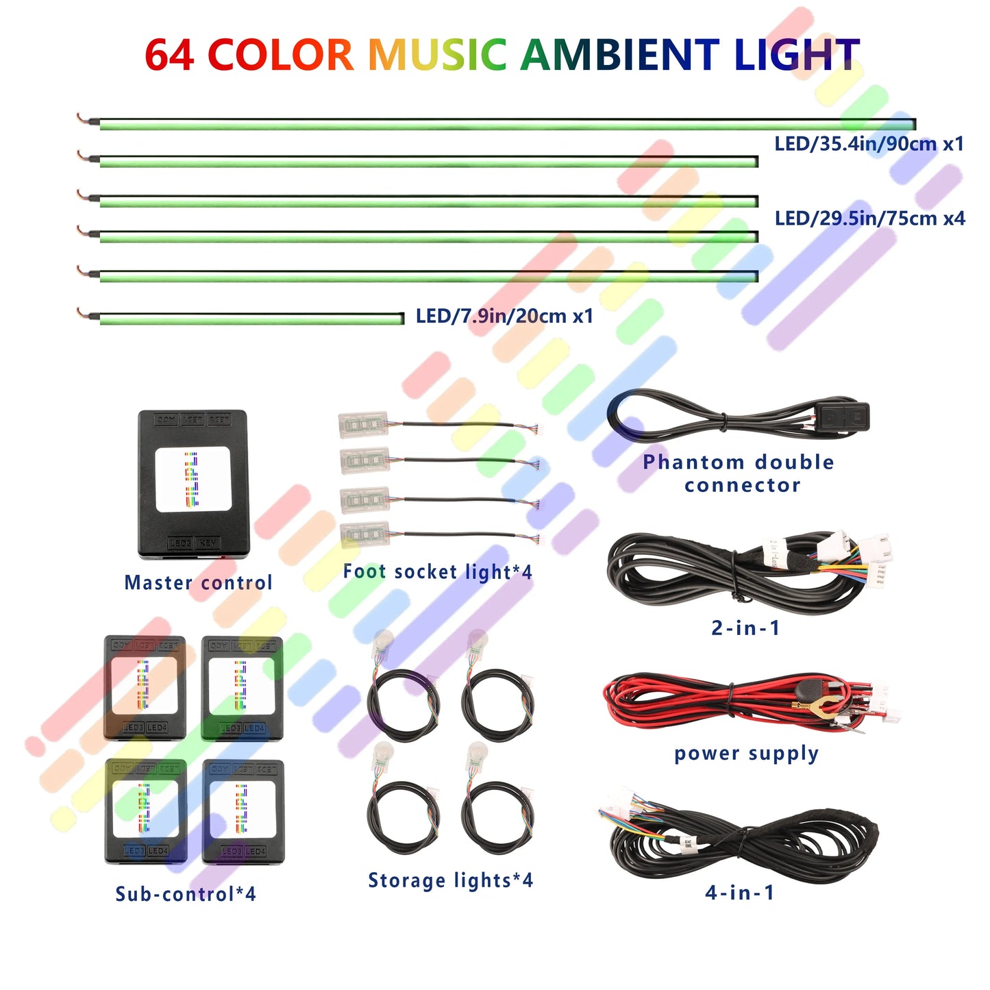 Upgraded Car Ambient Light LED Interior Lighting Kit RGB App Control Multi-Mode Decorative Car Light Ambient Lamp Footwell Light