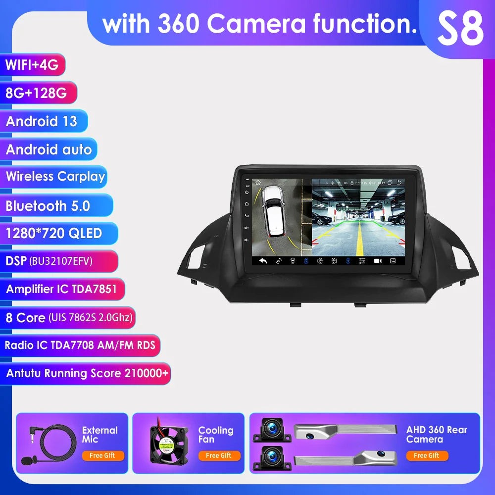 Hizpo 2 Din Android 13 For Ford Kuga 2 Escape 2013 - 2017 Car Radio Multimedia Video Player Navigation GPS 4G Carplay Stereo RDS